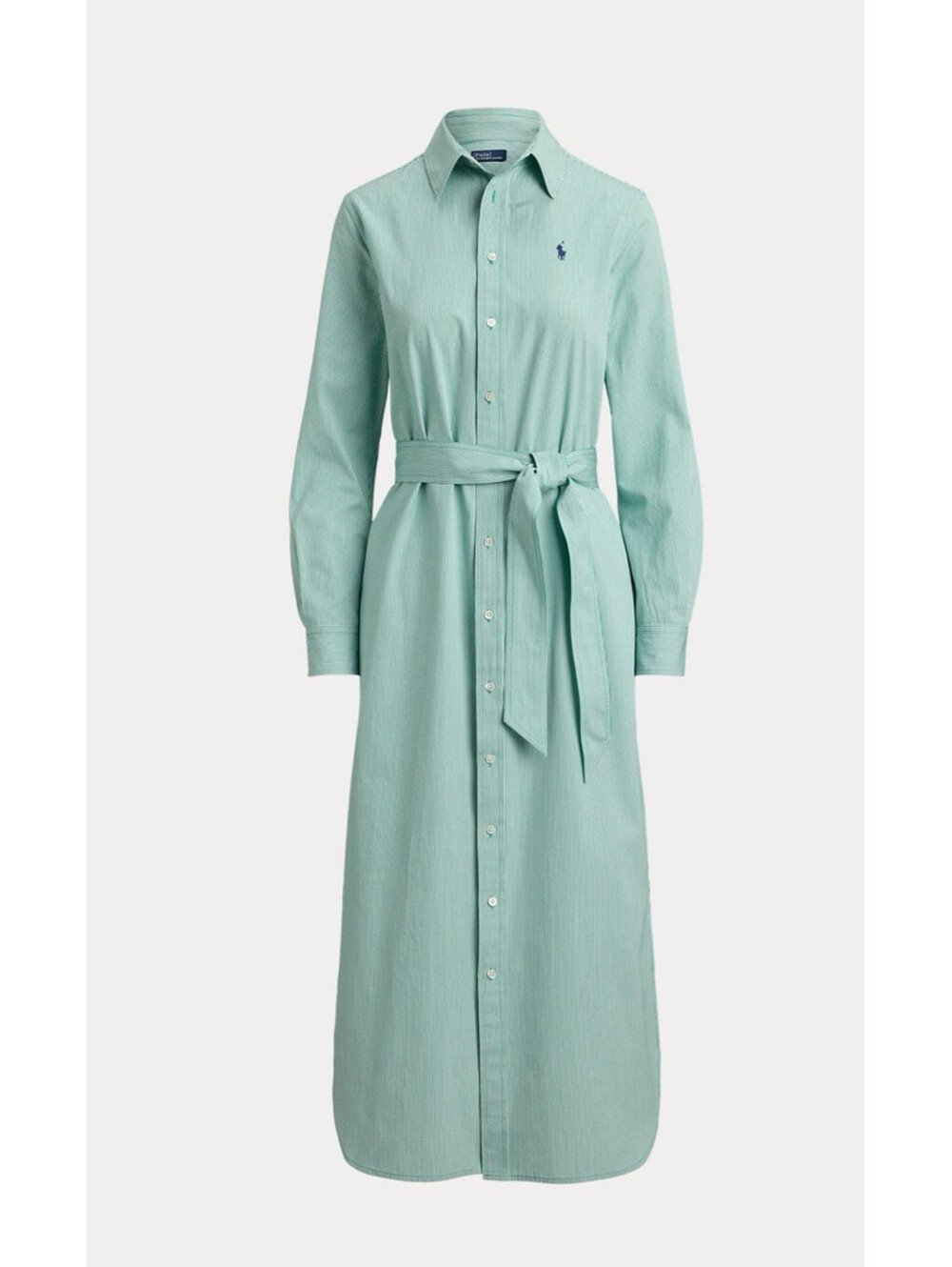 NWT Polo Ralph Lauren Green Striped Cotton Button Up Shirtdress w/ Belt Sz 8